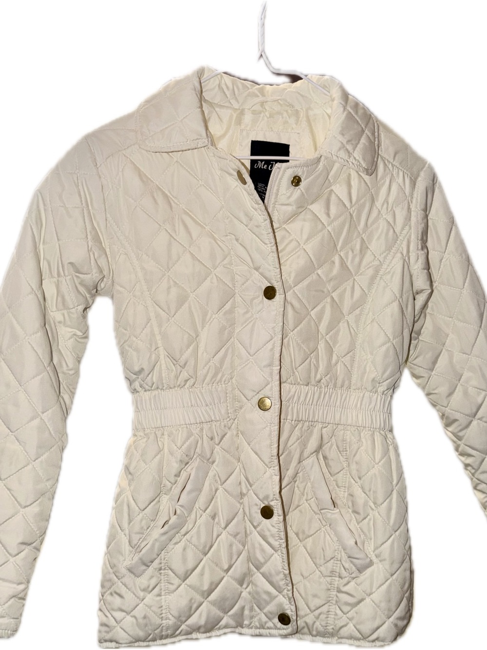 Light Cream Quilted Jacket with Waist Detail